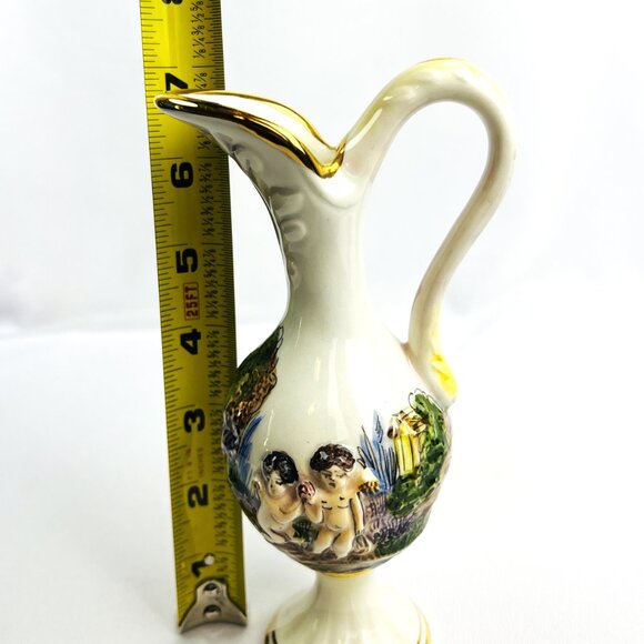 Capodimonte Vintage Porcelain Pitcher Cherub Relief Design Gold Trim 7” Italy - Picture 8 of 9